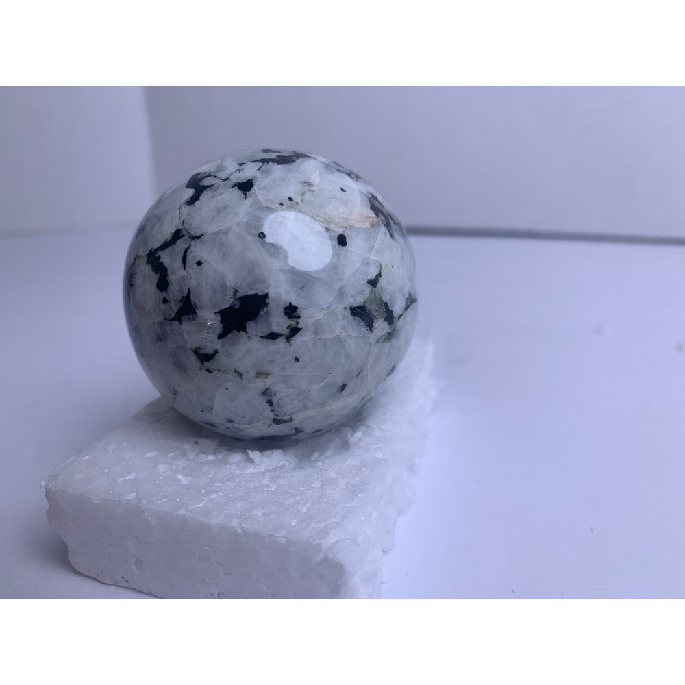 Polished Rainbow Moonstone Sphere with Black Tourmaline Inclusions‎ 2" Crystal